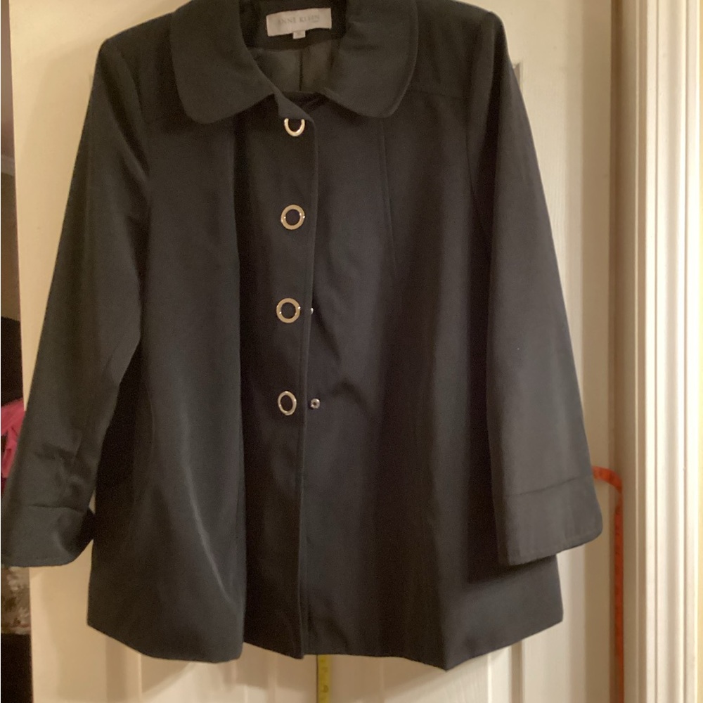 Anne Klein Black Pea Coat with Gold Accents